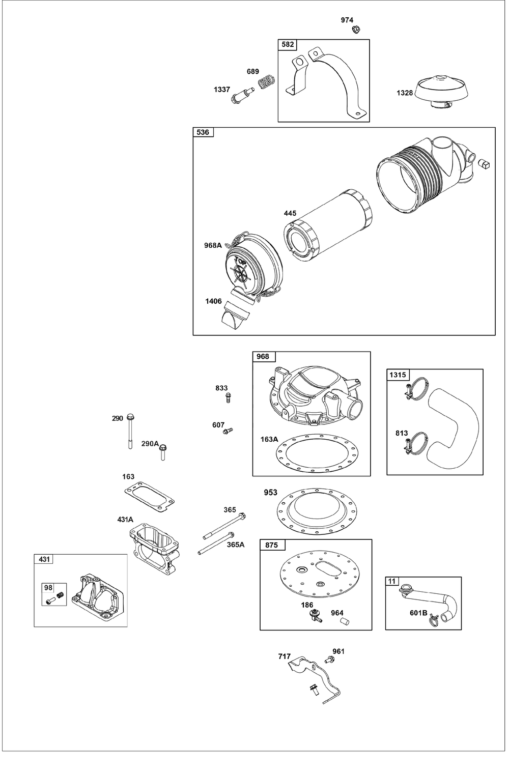 Air Cleaner Group Diagram and Parts List for 385447-0076-B5 200000 - 399999 Briggs and Stratton Engine